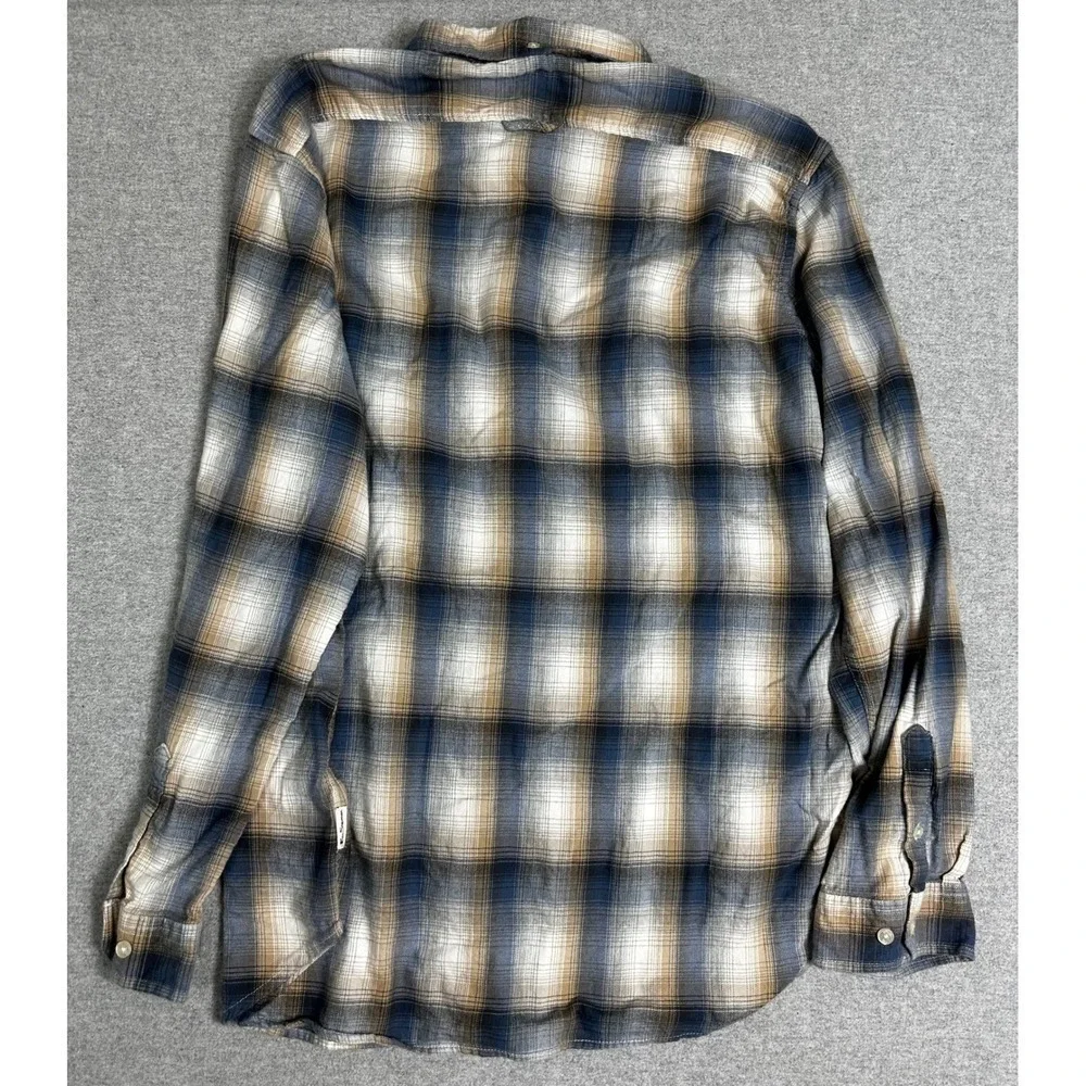 Ben Sherman Mens XXL Blue Tan Plaid Long Sleeve Button Down‎ Flannel Shirt